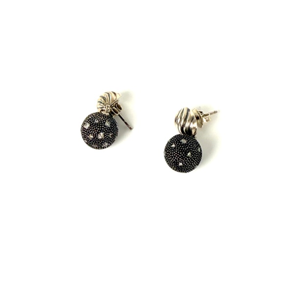 David Yurman Midnight Melange Starlight Ball Drop Diamond Silver Earrings - Picture 3 of 9